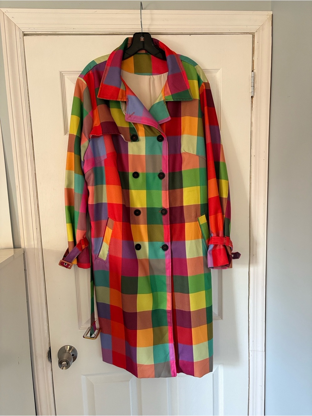 Plus Size Rainbow Plaid Belted Trench Coat Size 3XL - Picture 2 of 12